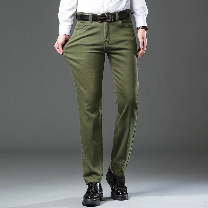 Men's Slim Stretch Jeans 96% Cotton – Casual Straight Fit | Black Coffee Green