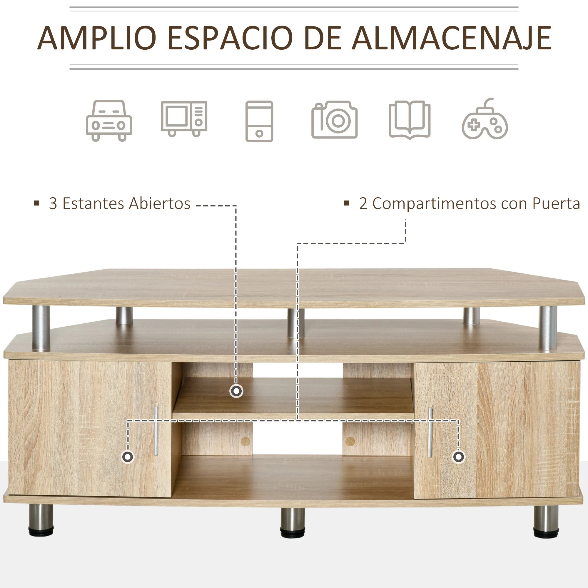 Meuble TV HOMCOM 120x39,5x52 cm – 2 Portes | 2 Étagères | TV 55" | 60 kg | Mélaminé Bois | Salon