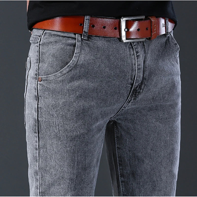 Jean Slim Homme Gris Style Coréen Haute Élasticité | Tailles 28-36 Toutes Saisons