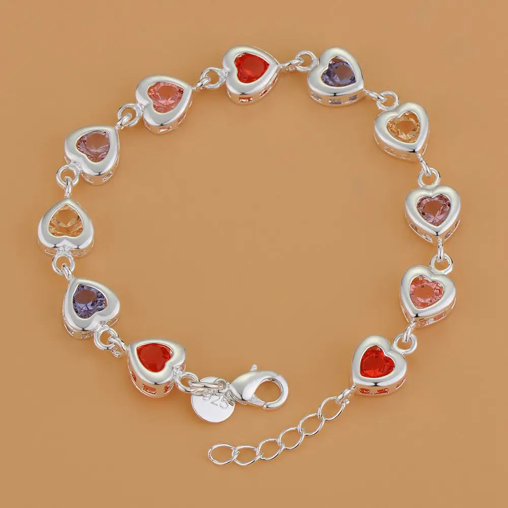 Bracelet Charm en Argent Sterling 925 – Chaîne Perlée Romantique pour Femme