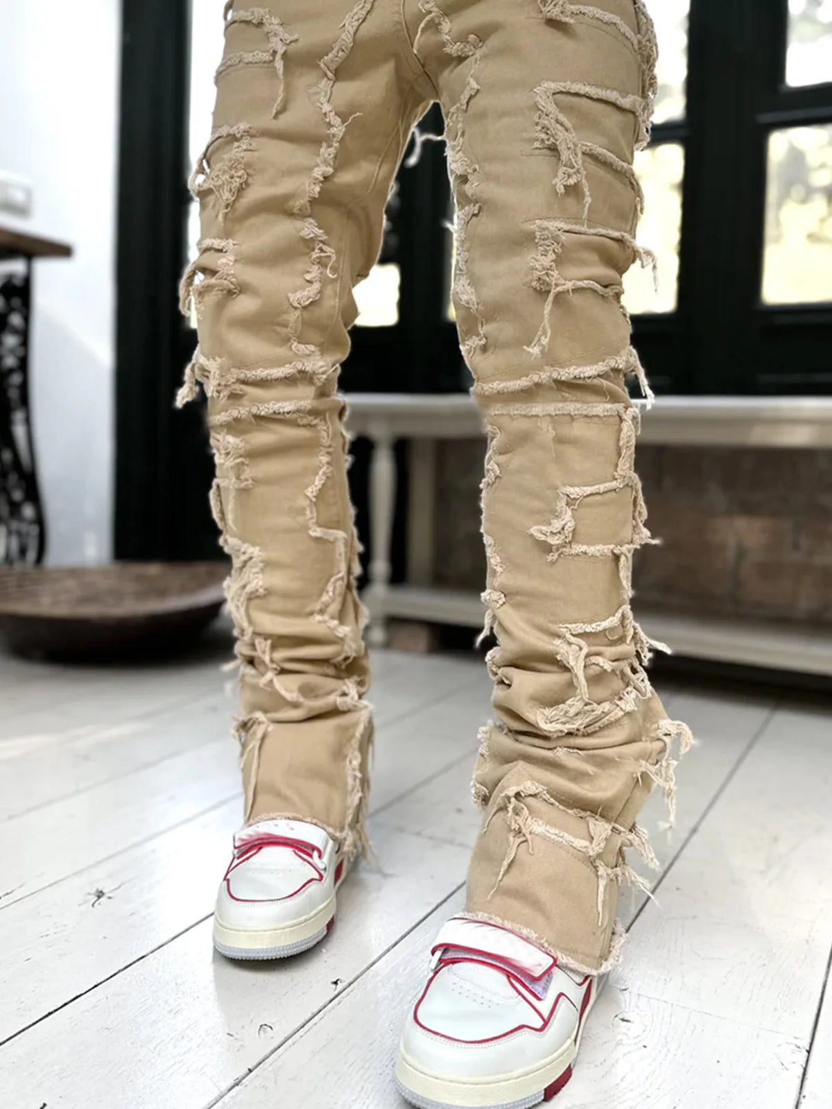 Jean Slim Stacked Homme Ripped Distressed Hip-Hop Streetwear 9 Coloris S-XXL