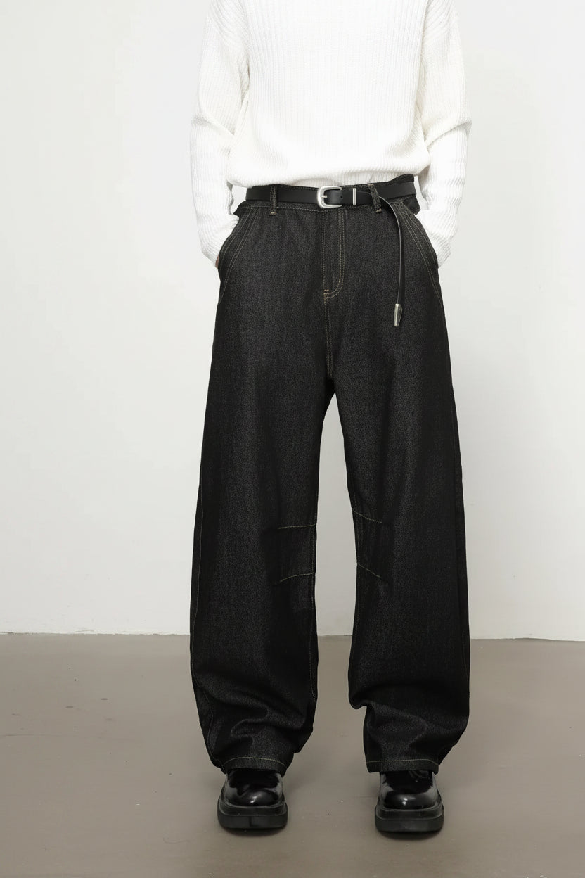 Jean Wide Leg Homme Denim Noir Splicing Loose Polyvalent Stretch | Tailles S-XL