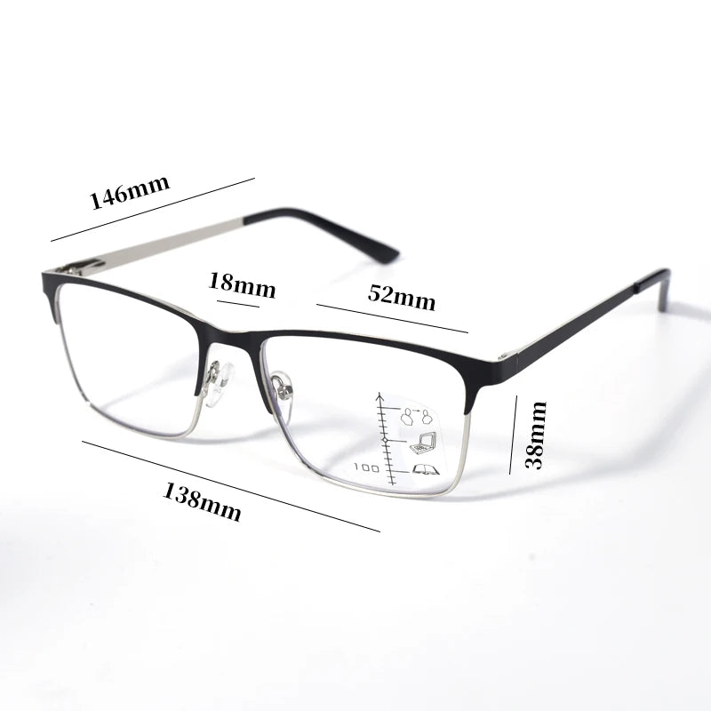 Lunettes de lecture progressives anti-lumière bleue ONEVAN – Monture acier noire, unisexe