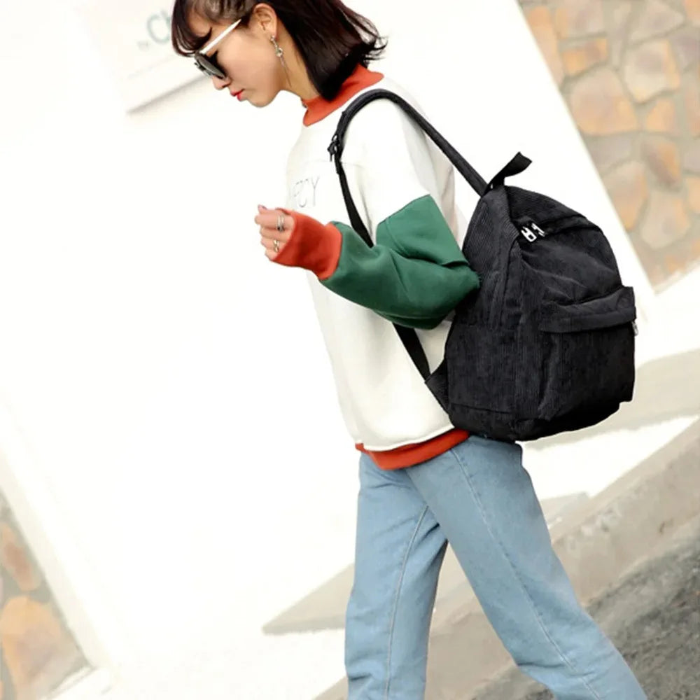 New Corduroy Men's and Women's Backpacks with College Style, Multi-purpose and Large-capacity Outdoor Trendy Student Schoolbags