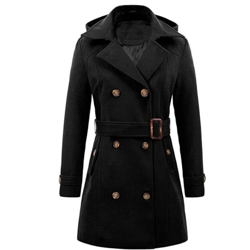 Manteau à Capuche Mi-Long Femme – Veste Croisée Effet Lainage, Style Streetwear Hiver