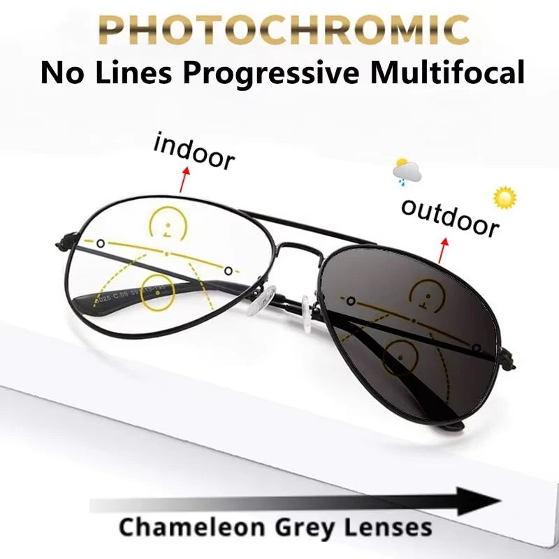 Lunettes de Lecture Photochromiques Multifocales ISENGHUO – Monture Pilote Mixte