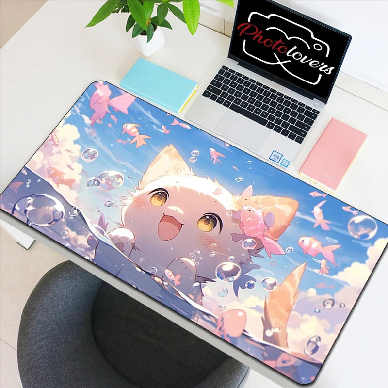 Tapis de Souris XXL Anime – Chat Kawaii, Accessoire Gaming, Bureau & Clavier