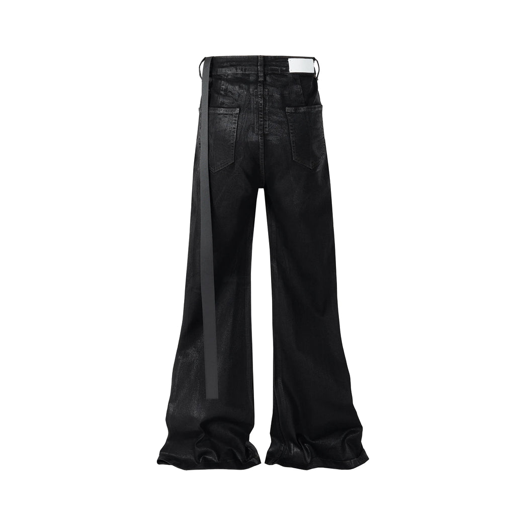 Men's Jean Flare Waxed Leather Effect Black Y2K Streetwear Baggy Oversized Sizes M-XXL Asia