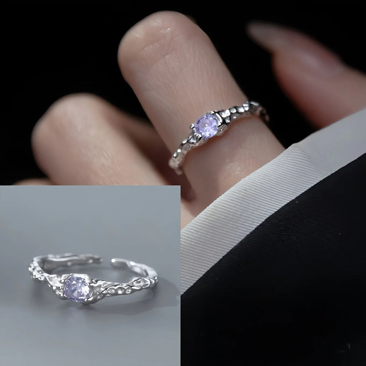 Bague Lotus en Argent Sterling 925 Femme – Texture Rétro & Ajustable | Cadeau Bijou