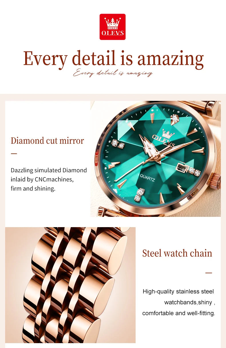 Montre Femme OLEVS 5536 Quartz Diamant – Coffret Bracelet Luxe