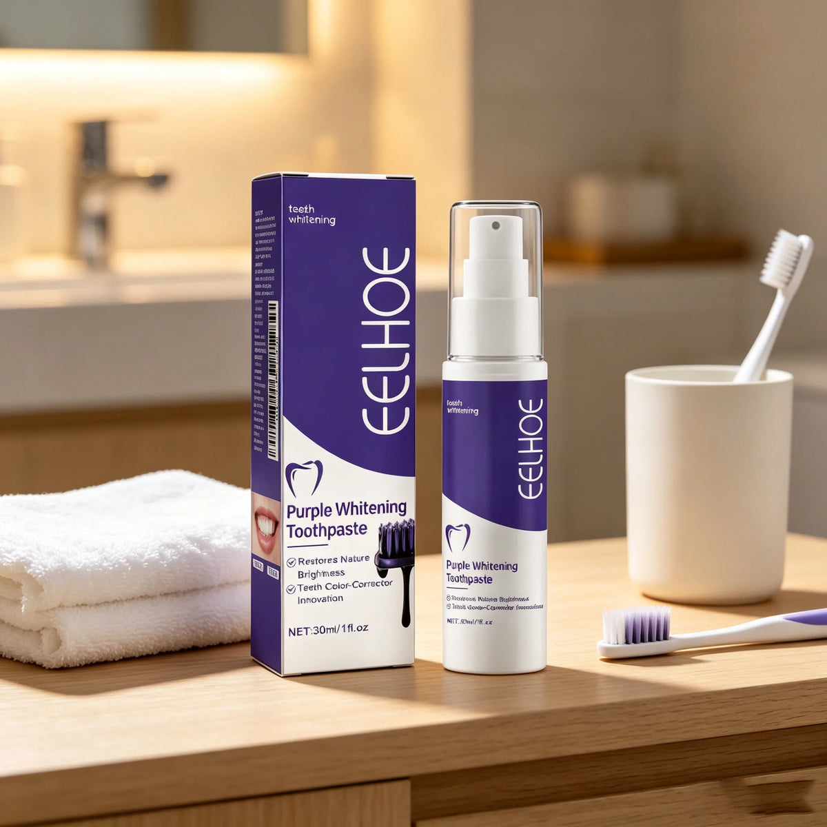 Purple Whitening Toothpaste Removes Plaque Stains Yellow Cleaning Oral Hygiene Color Corrector Tooth Bleaching Agents Toothpaste