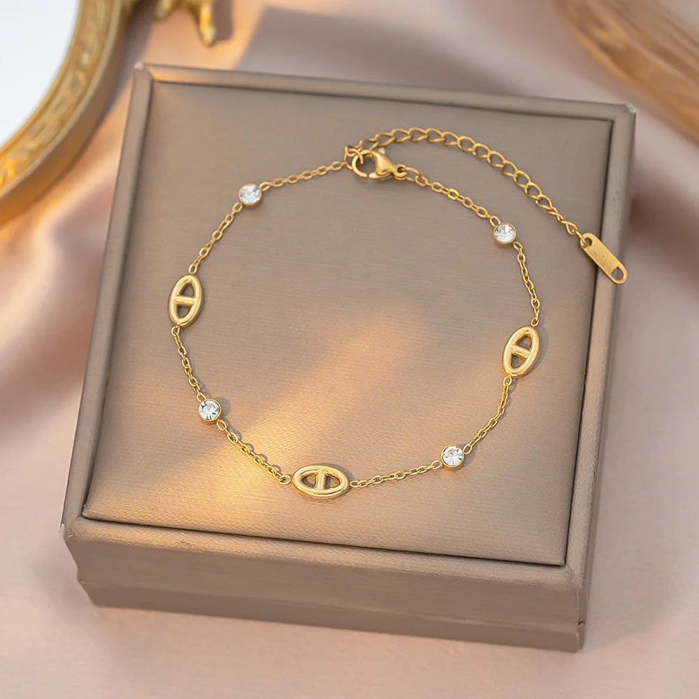 Bracelet Femme Minimaliste Style Français – Acier Inoxydable & Zircon Blanc