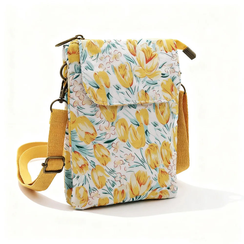 Versatile Print New Oil Painting Series 5-Layer Crossbody Phone Bag Rustic Fabric Women's Handbag Lightweight and Easy-to-Match