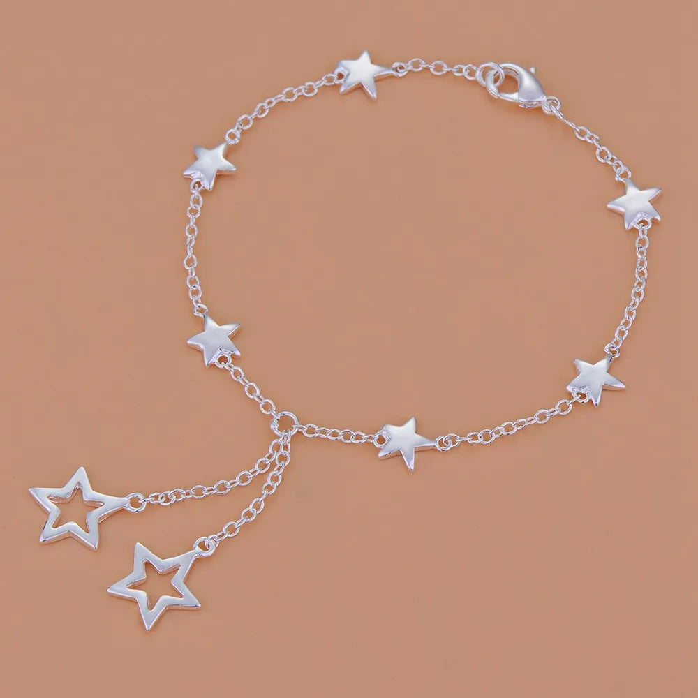 Bracelet Charm en Argent Sterling 925 – Chaîne Perlée Romantique pour Femme