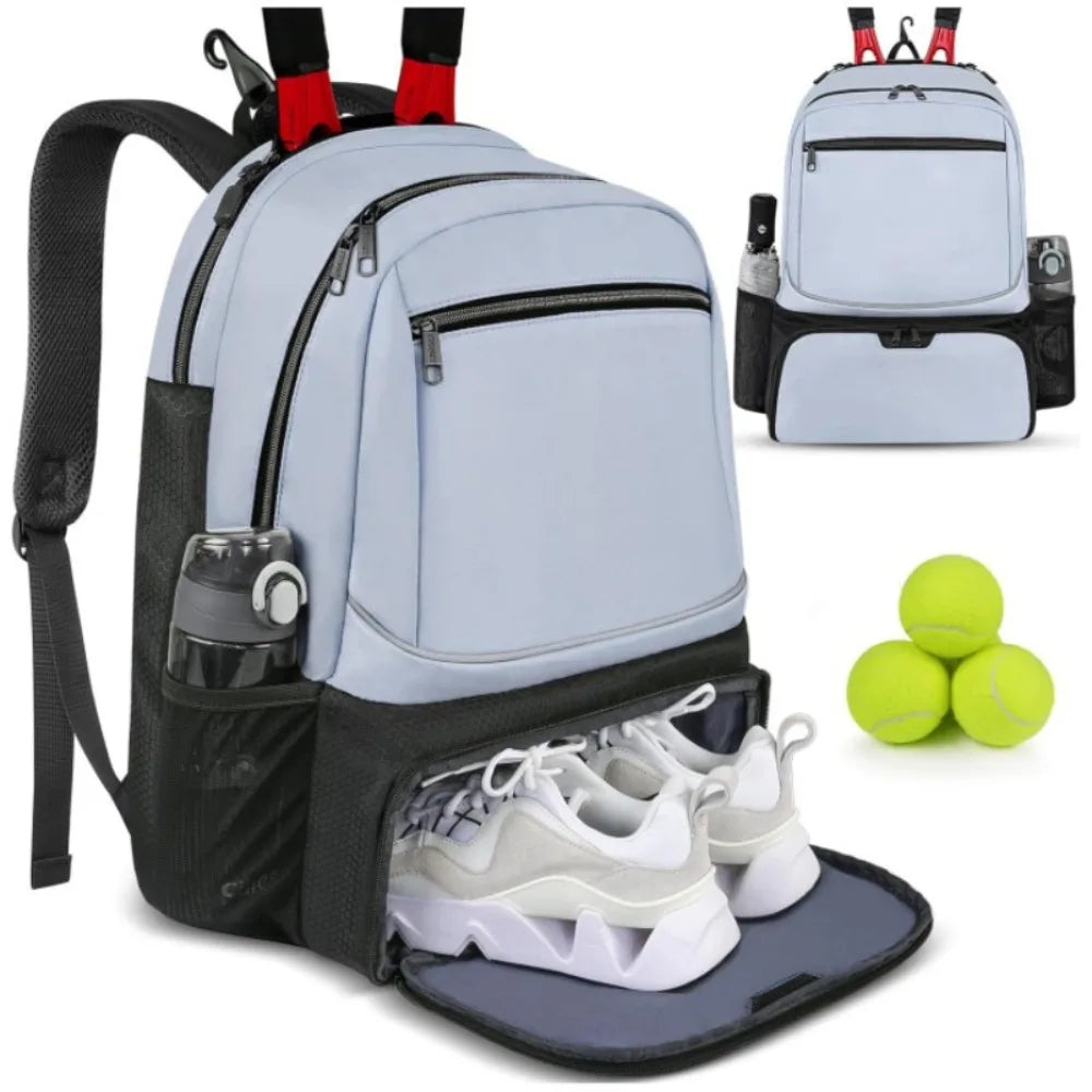 Zipper Closure Tennis Backpack Large Capacity Reversible Pickleball Rackets Backpack Durable with Shoe Pocket