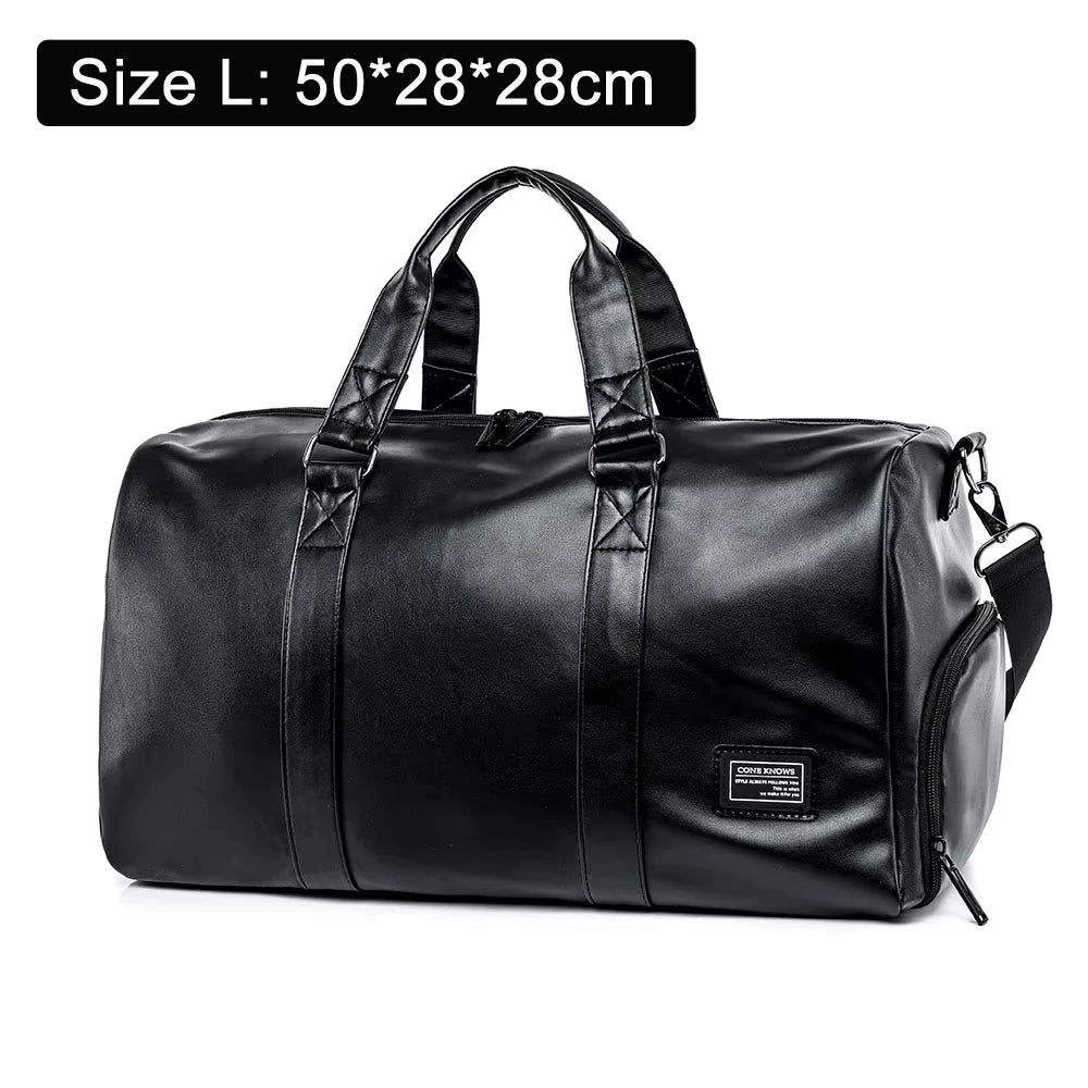 PU Fitness Gym Bag Handbag Men Leisure Sports Shoulder Crossbody Large Swimming with Shoe Pocket Dry Wet Travel Workout Duffel