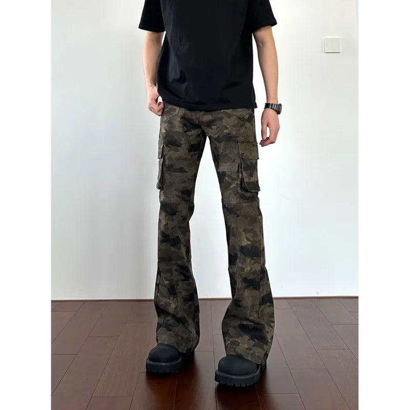 Jean Cargo Camouflage Homme Multi-Poches Style Américain Rétro Hip Hop Straight | Tailles S-3XL