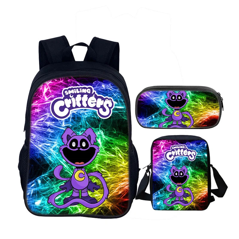 3pcs Set Smiling Critters School Bag 40cm/15.7inch Backpack Shoulder Bag Pencil Case Computer Book Bags for Boys Girls Best Gift