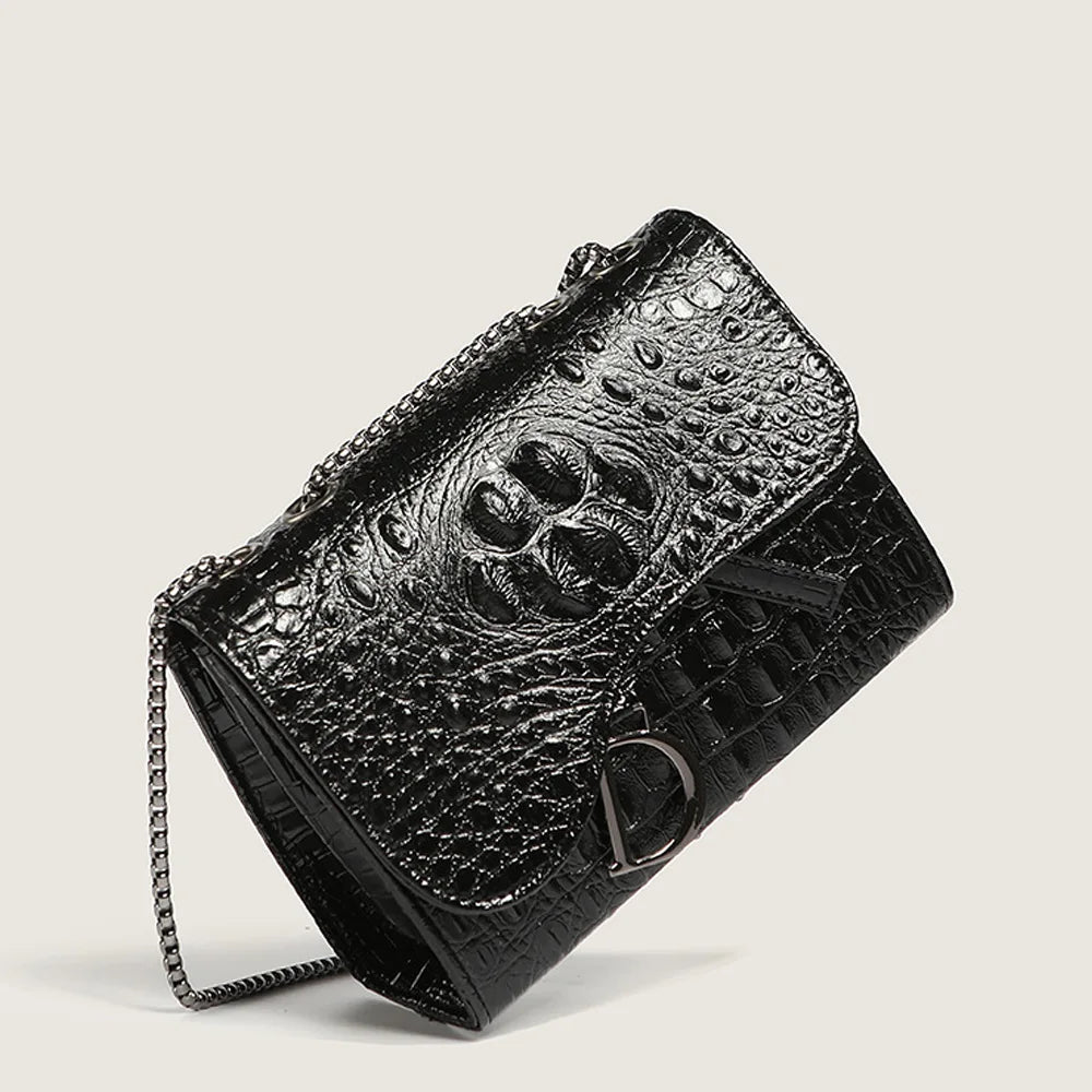 Sac bandoulière femme motif crocodile – Chaîne dorée, style vintage chic