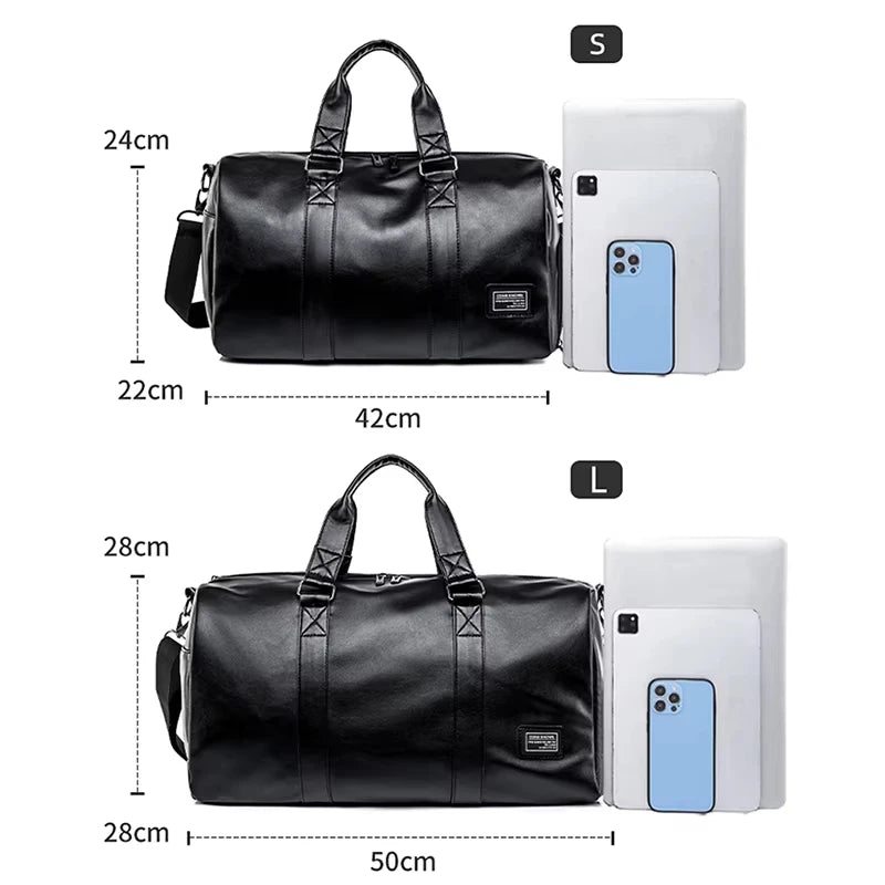 PU Fitness Gym Bag Handbag Men Leisure Sports Shoulder Crossbody Large Swimming with Shoe Pocket Dry Wet Travel Workout Duffel