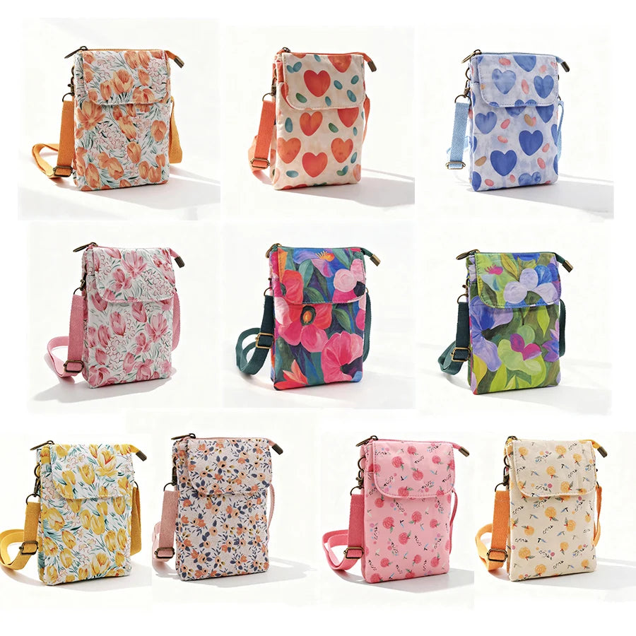 Versatile Print New Oil Painting Series 5-Layer Crossbody Phone Bag Rustic Fabric Women's Handbag Lightweight and Easy-to-Match