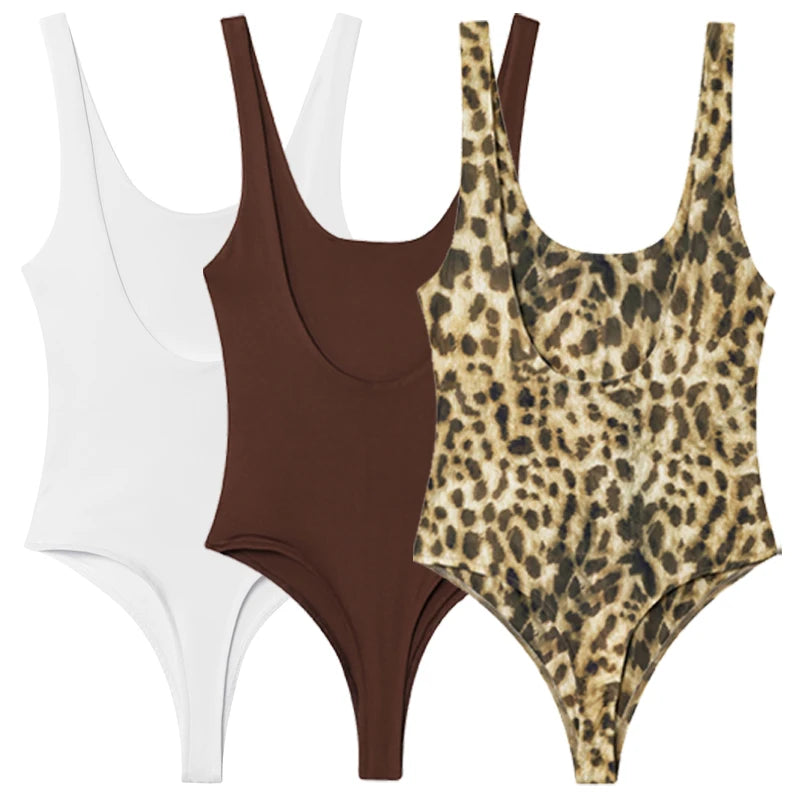Body Femme Sans Manches Dos Nu – Imprimé Léopard & Pois, Style Corset Été (S/M/L)