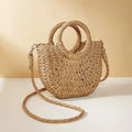 Sac de Plage en Paille Tressée Demi-Lune – Grande Capacité, Bandoulière & Épaule