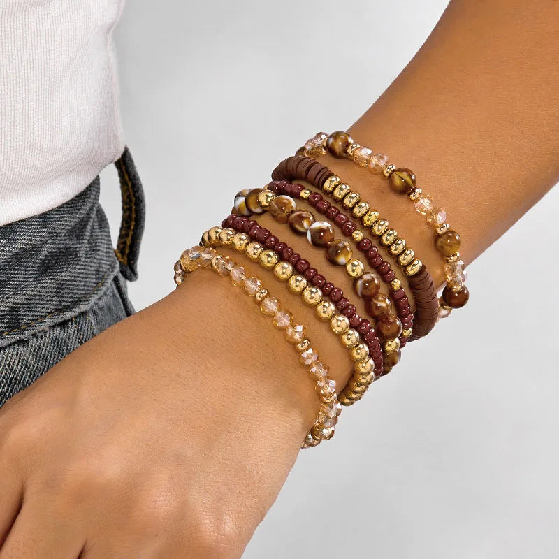 Lot 7 Bracelets Femme Bohème – Perles, Œil de Tigre & Cristal
