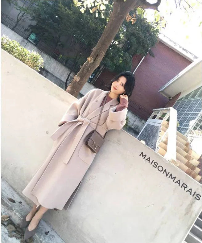 Women's Thick Wool Coat – Retro Long Korean Style