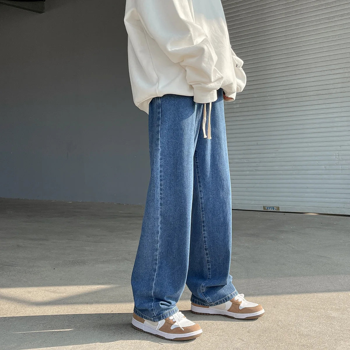 Jean Droit Homme Taille Haute Vintage – Coupe Loose Lavé Ceinture Élastique | Y2K Streetwear 2026