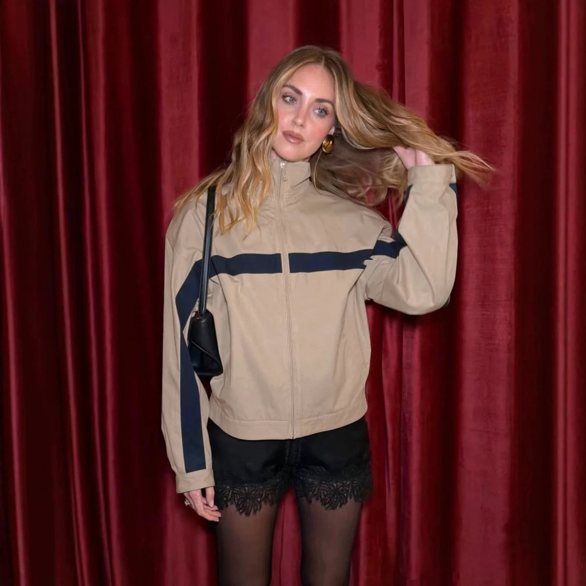 Veste Bomber Femme Suninheart Oversize Vintage – Col Montant | Fermeture Éclair | Courte | Streetwear | S-L