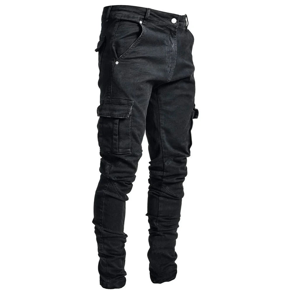 Men's Slim Fit Cargo Jeans – Washed Multi-Pocket High Street Style | Streetwear 2026