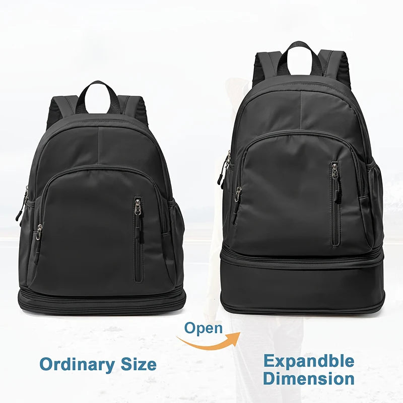 Expandable Gym Fitness Backpack with Shoes Pocket Outdoor Travel Sports Commuting Bag Leisure Business Trip Laptop Schoolbag