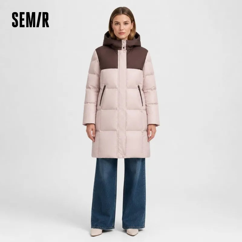 Doudoune longue à capuche amovible pour femme – Duvet 90 %