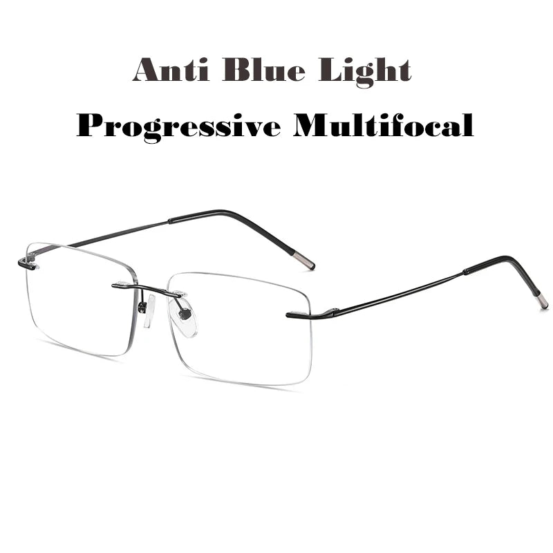 Ultra Light Tr90 Rimless Progressive Multifocal Reading Glasses Men Titanium Frame Anti Blue Light Presbyopic Eyeglasses 1.5