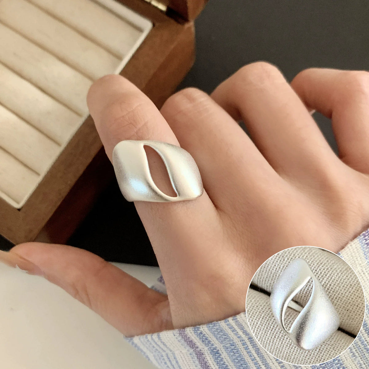 Bague Lotus en Argent Sterling 925 Femme – Texture Rétro & Ajustable | Cadeau Bijou