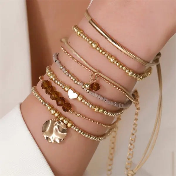Lot de 4 Bracelets Bohème Coquillage Femme – Perles Zircon Colorées & Chaîne Métal, Bijoux Plage Été