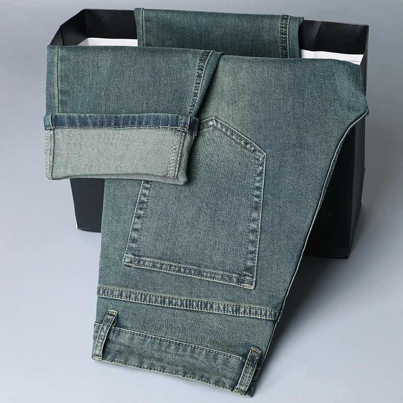 Jean Droit Ample Homme – Denim Léger Respirant Taille Haute Business Casual