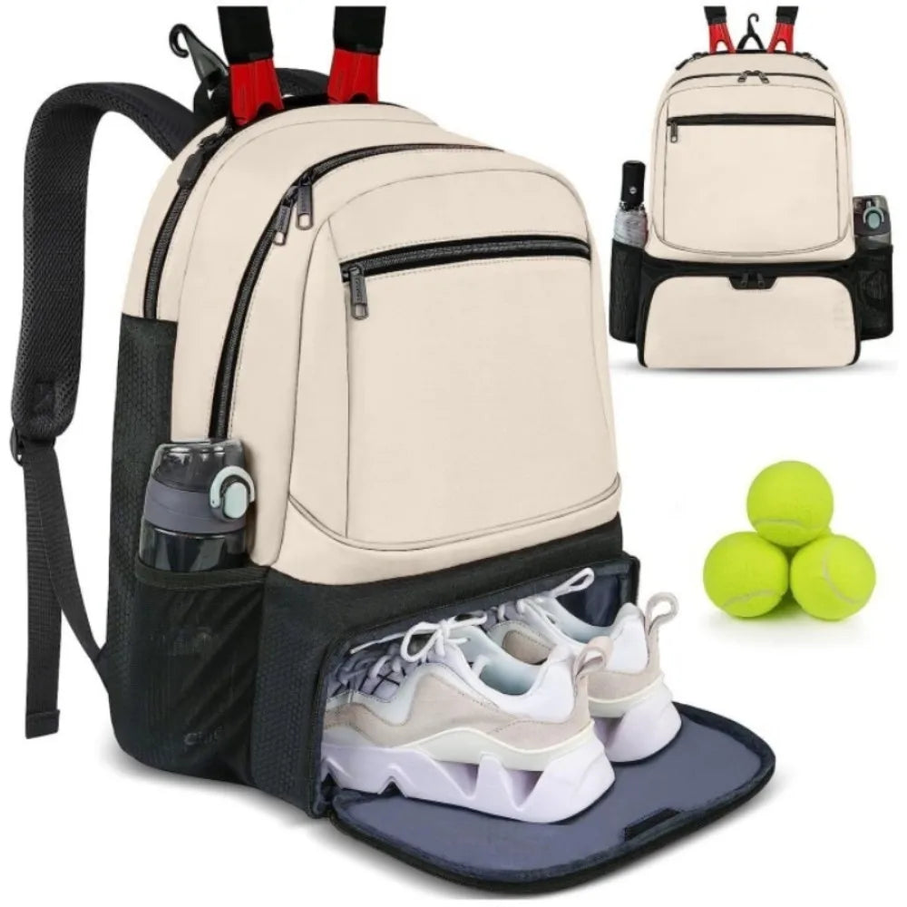 Zipper Closure Tennis Backpack Large Capacity Reversible Pickleball Rackets Backpack Durable with Shoe Pocket