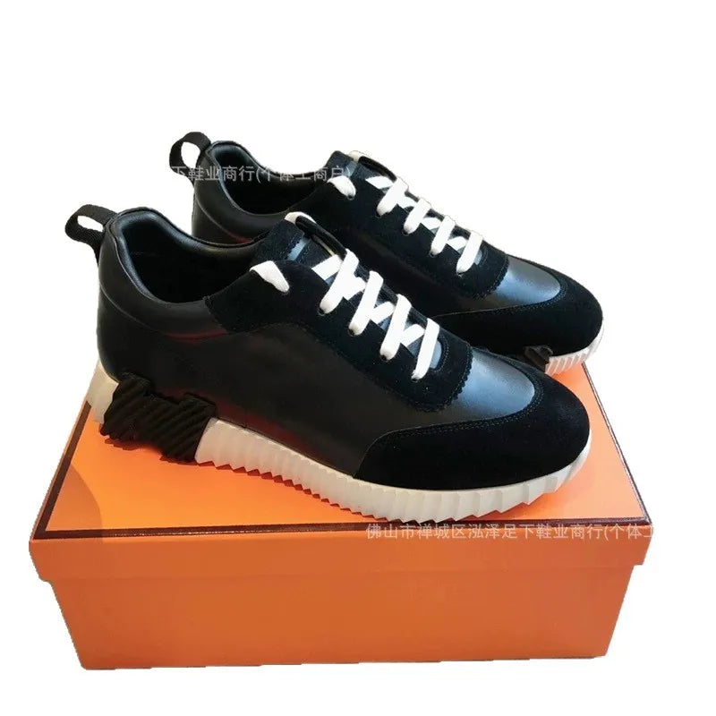 for H home, classic breathable casual sports shoes multi-color splicing leather fashion versatile mesh lace-up dad shoes men