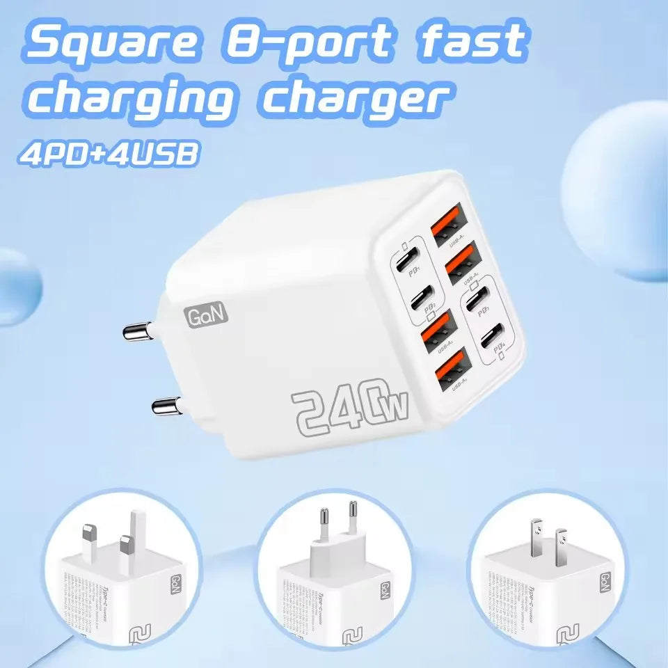 Chargeur GaN 240W 8-en-1 USB-C Charge Rapide - iPhone Samsung Xiaomi