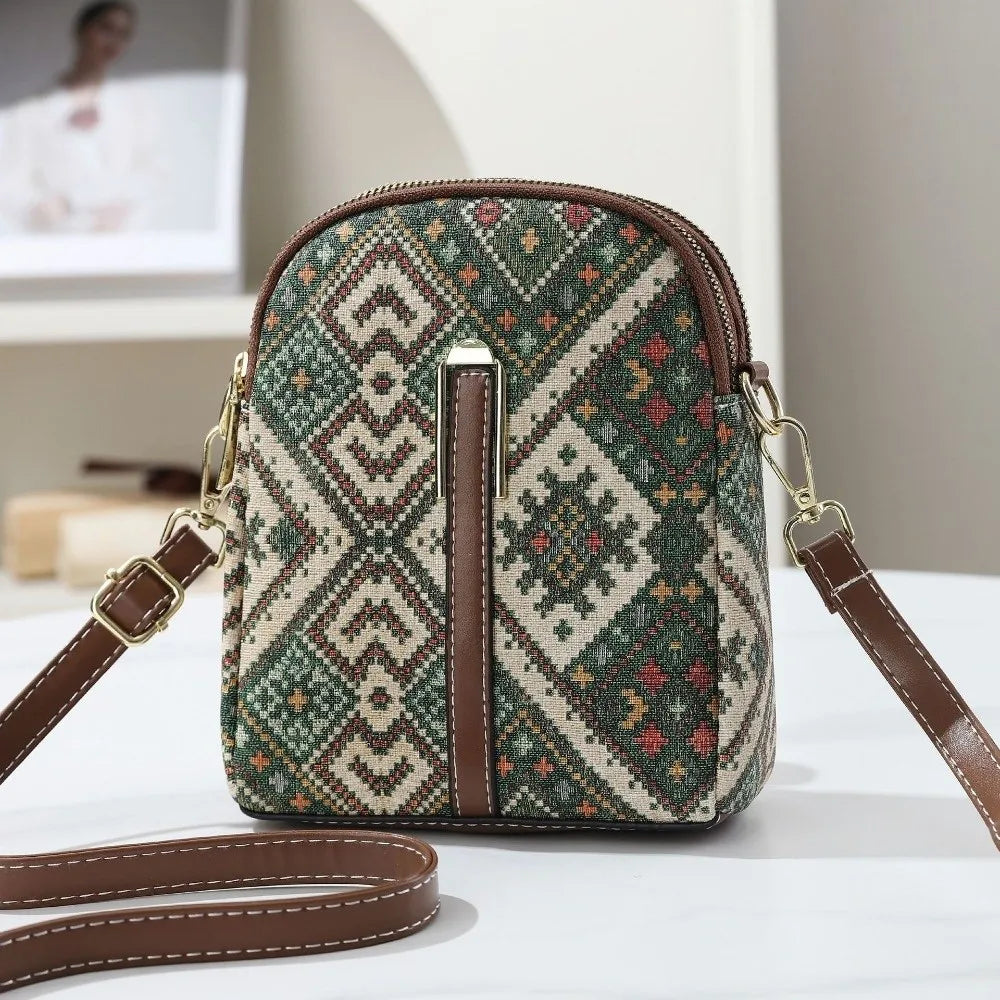 Sac Téléphone Bandoulière Femme Style Bohème Ethnique – Cuir PU, Fermeture Zip, 7 Coloris