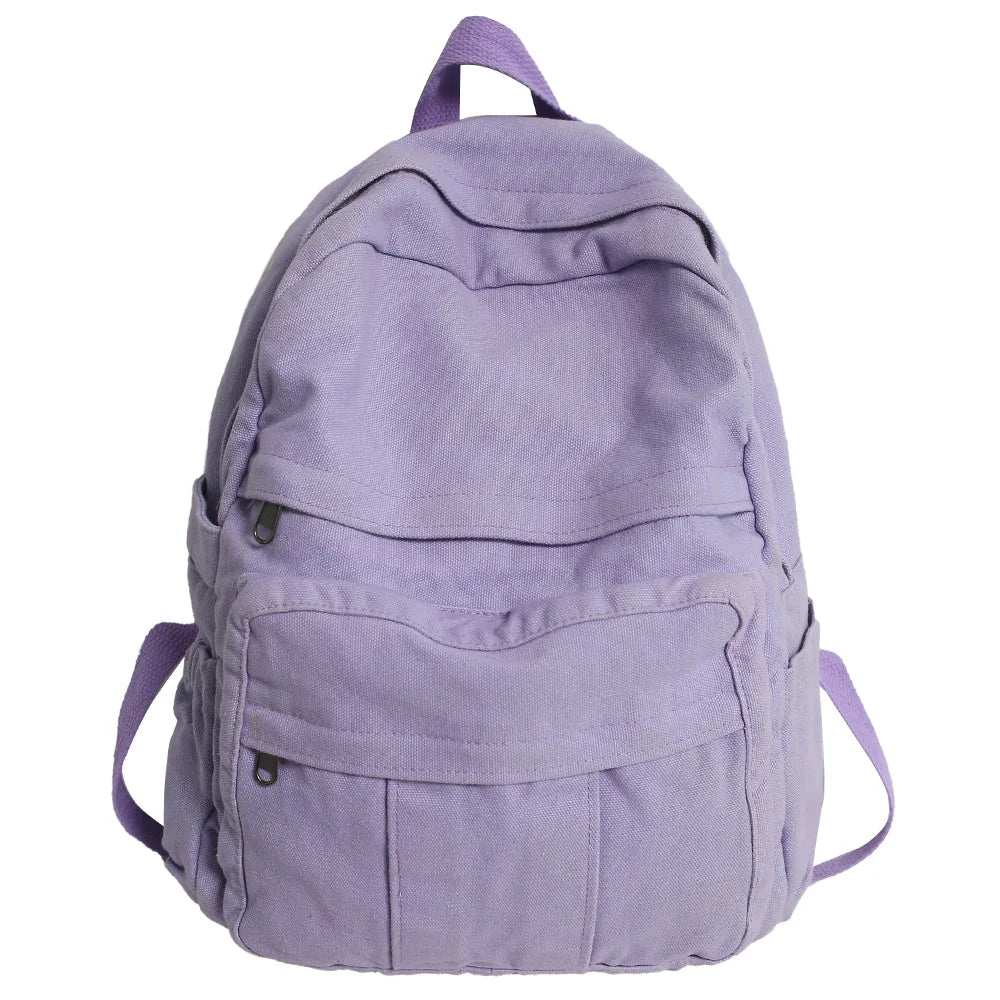 Sac à Dos Femme Canvas Vintage Kawaii – 32x13x34 cm | Laptop | École & Voyage | Noir Vert Violet Kaki