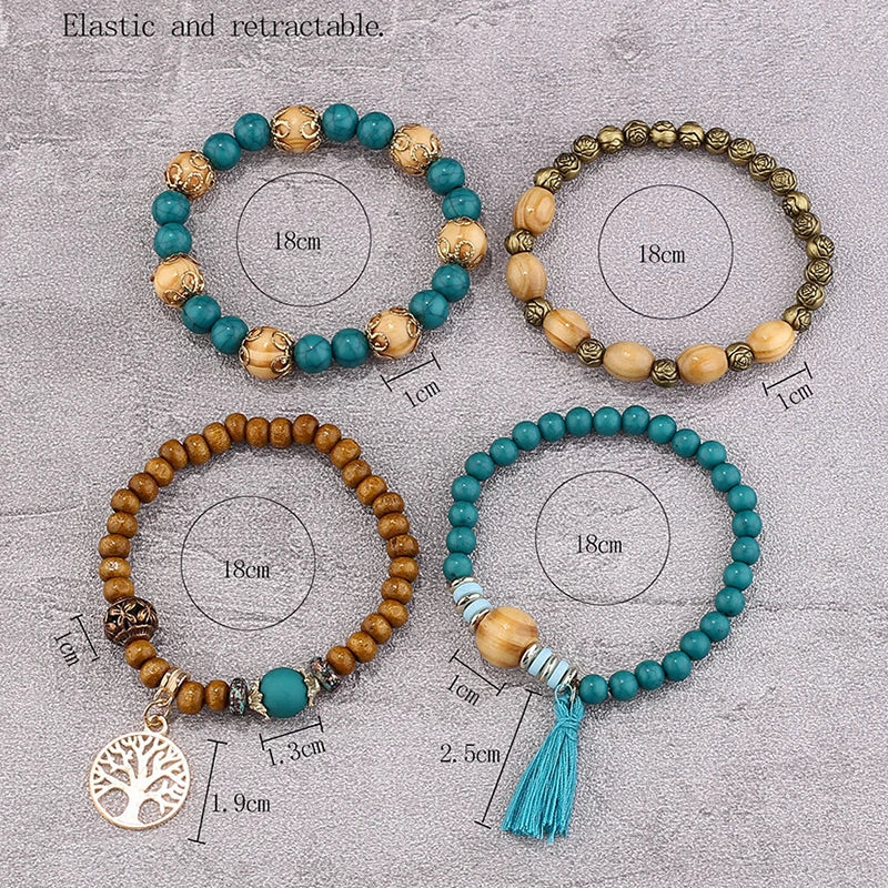 Set Bracelets Femme Bohème Arbre de Vie – Perles Bois & Glands