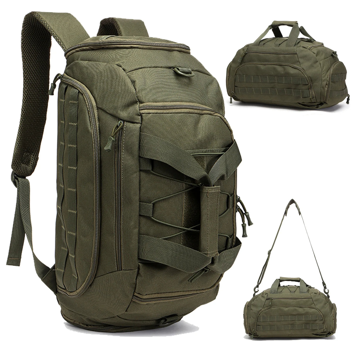 3-in-1 Tactical Gym Backpack with Shoe Compartment Convertible Duffel Sling Bag for Men Women Weekender Overnight Travel Bag