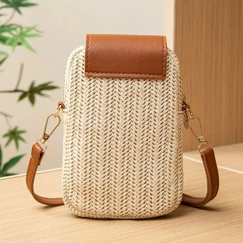 Mini Sac Bandoulière Tressé en Paille – Sac Téléphone Femme Bohème