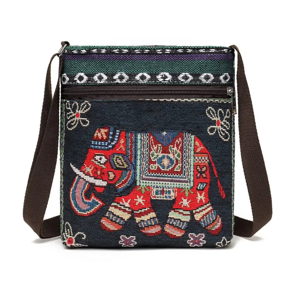Women Square Small Canvas Embroidered Phone Shoulder Bag Retro Ethnic Style Travel Outdoor Messenger Crossbody Bag Handbags ﻿