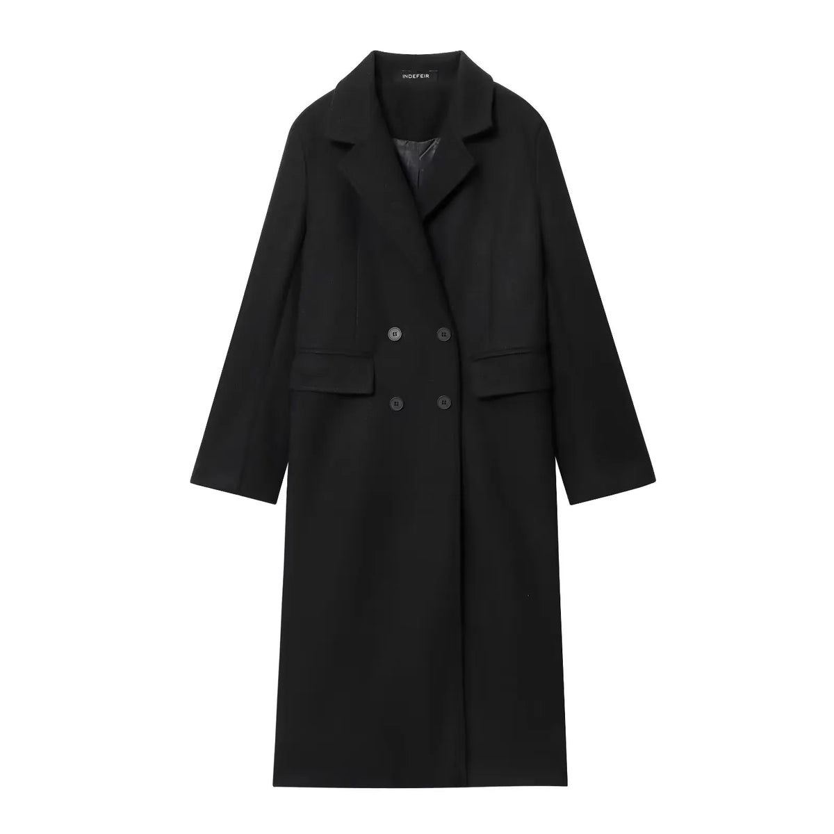 HH – Manteau Long Femme Double Boutonnage, Col Revers, Style High Street Automne-Hiver