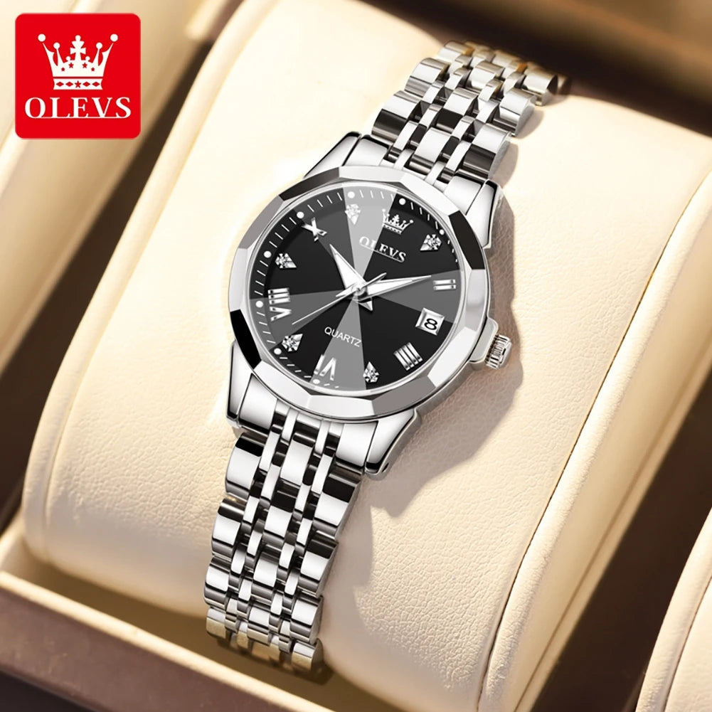 OLEVS 9931 Montre Femme Luxe – Quartz, Miroir Losange, Acier Inoxydable, Diamants, Étanche 3 Bar