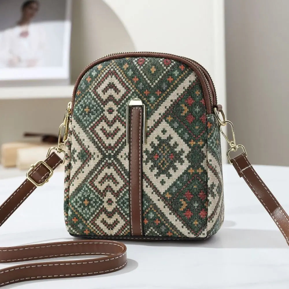 Sac Téléphone Bandoulière Femme Style Bohème Ethnique – Cuir PU, Fermeture Zip, 7 Coloris
